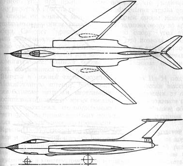 Первая схема самолета Ил-54 - среднеплан с двумя двигателями ТРД-И