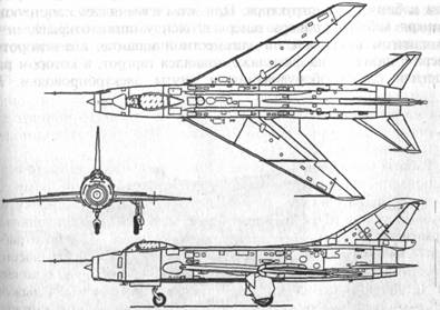 Схема истребителя-бомбардировщика Су-7БКЛ с колесно-лыжным шасси
